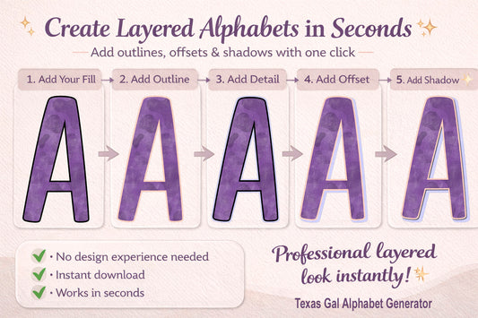 Texas Gal Alphabet Designer, PNG Alphabet Maker for Digital Designers, Instant Download Software, Create Filled Letter Sets Fast