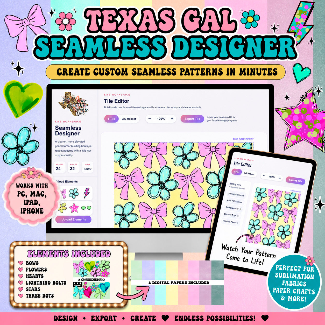 Texas Gal Seamless Paper Digital Tool | Web Based Digital Paper Creator | Fabric & Scrapbook Design Tool | Instant Download for Windows
