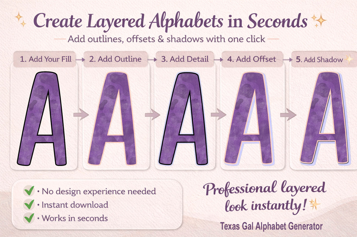Texas Gal Alphabet Designer, PNG Alphabet Maker for Digital Designers, Instant Download Software, Create Filled Letter Sets Fast
