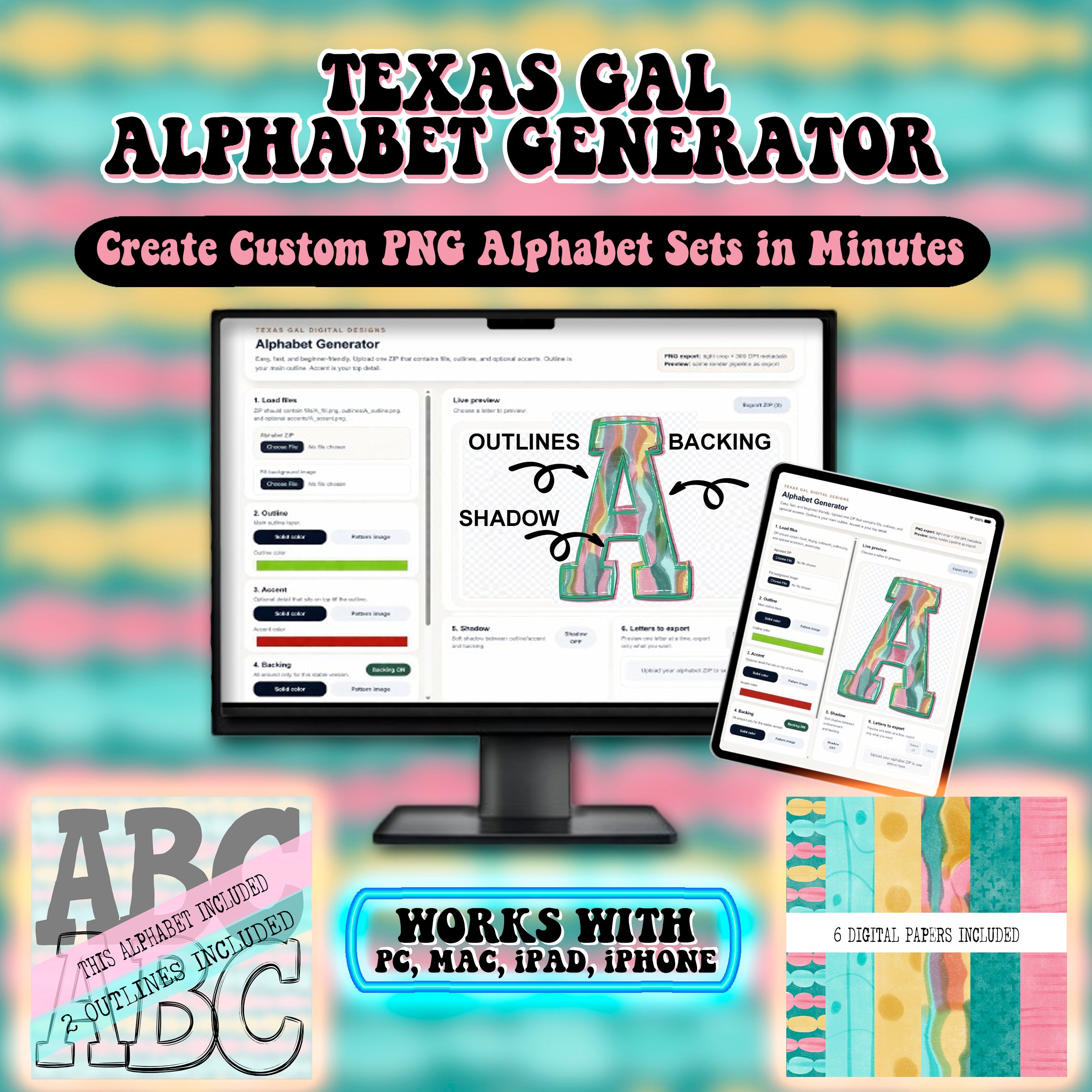 Texas Gal Alphabet Designer, PNG Alphabet Maker for Digital Designers ...