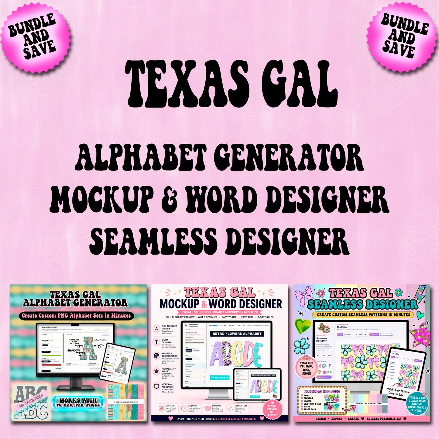 Alphabet Generator, Mockup + Word Designer, And Seamless Pattern Creator Web Based Tool Bundle | PNG Letter Generator & Digital Paper Designer | Design For All Designers (Copy)
