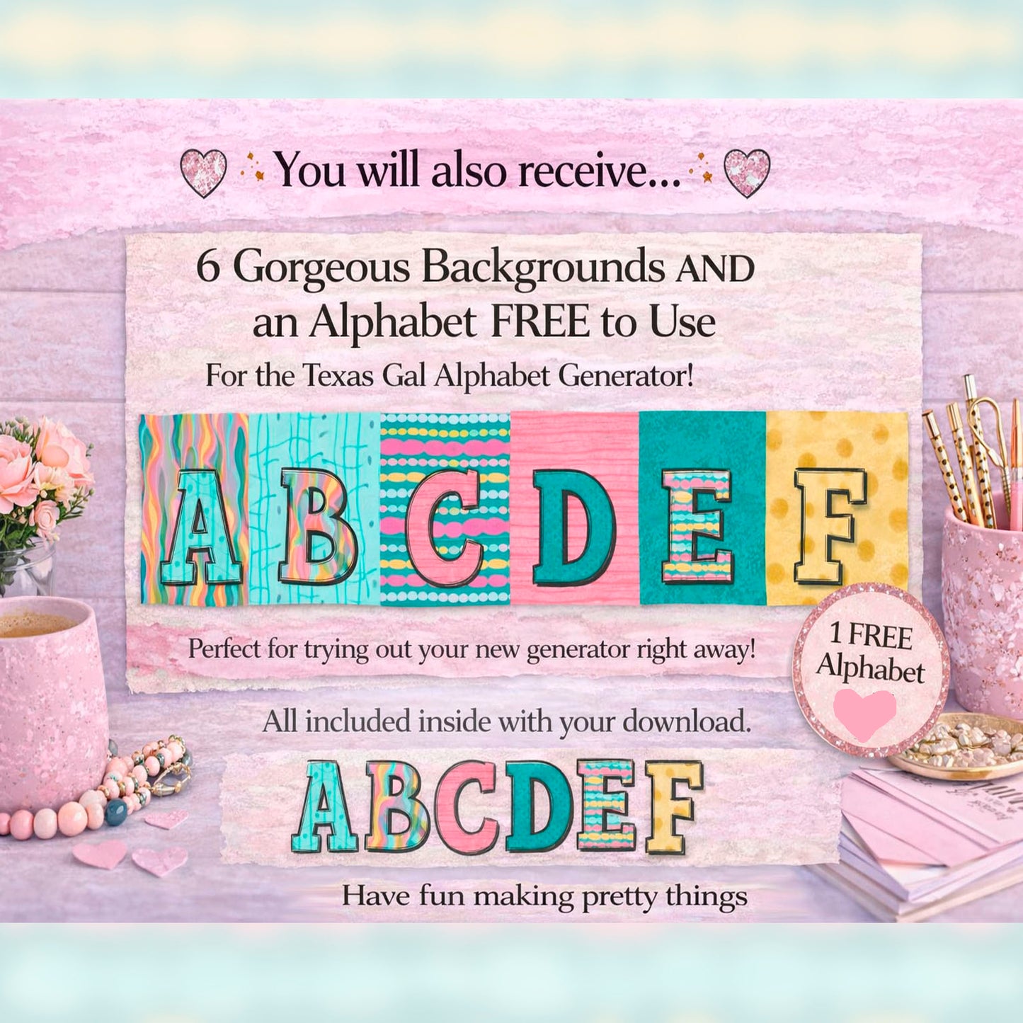 Texas Gal Alphabet Designer, PNG Alphabet Maker for Digital Designers, Instant Download Software, Create Filled Letter Sets Fast
