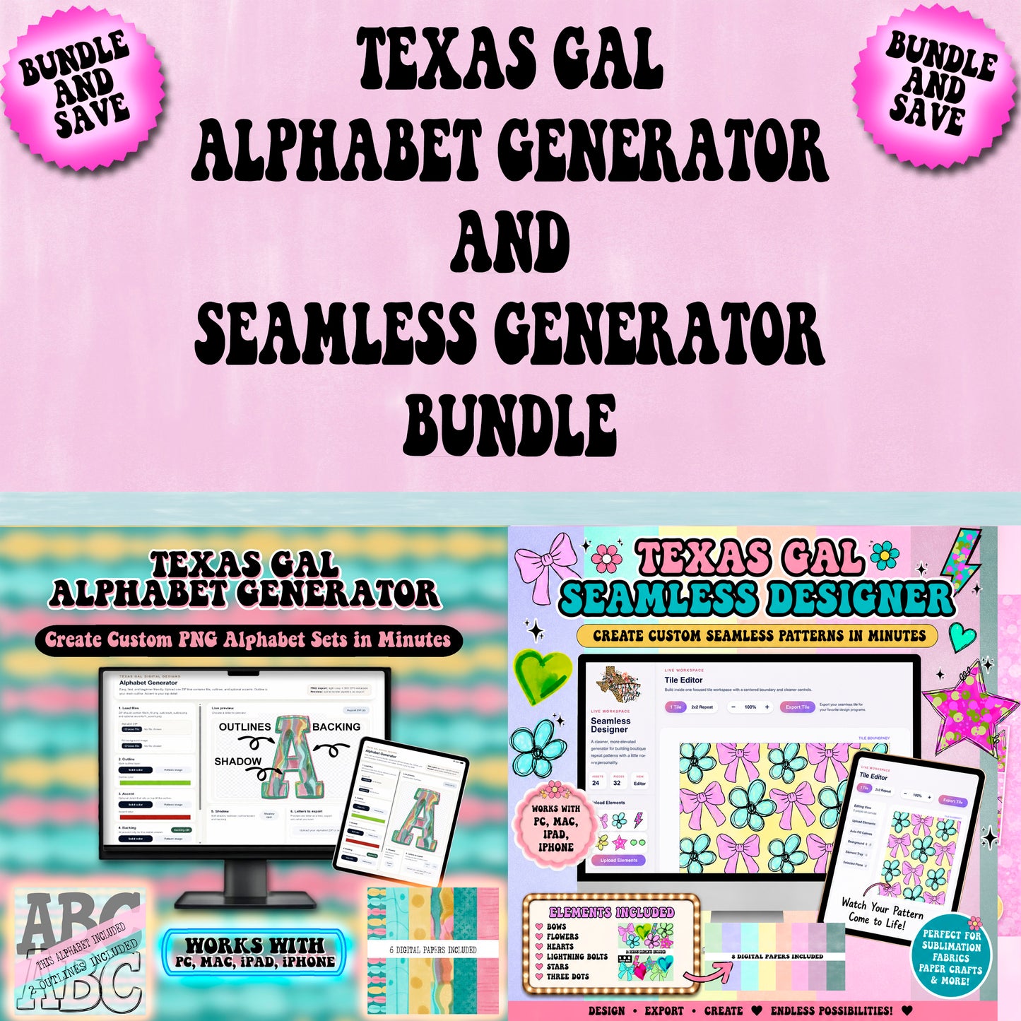 Alphabet Generator & Seamless Pattern Creator Web Based Tool Bundle | PNG Letter Generator & Digital Paper Designer | Design For All Designers